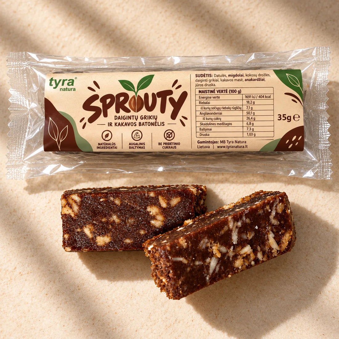 Batonėlis Sprouty | Su daigintais grikiais ir kakava | 35g