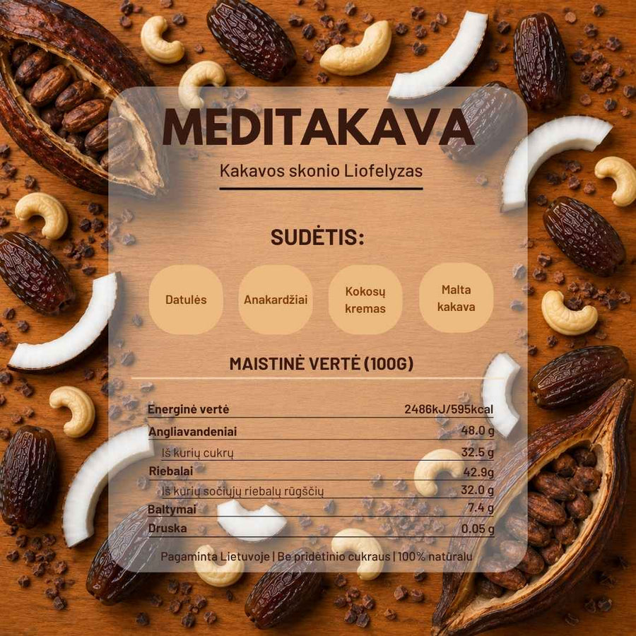 Liofilizuotas kakavinis užkandis | Meditakava | 35g