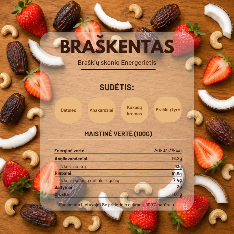 BrašKentas | Braškių skonio EnerGerietis | 100g