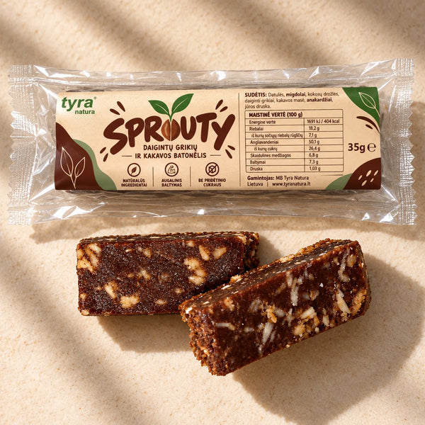 Sprouty — daigintų grikių ir kakavos batonėlis